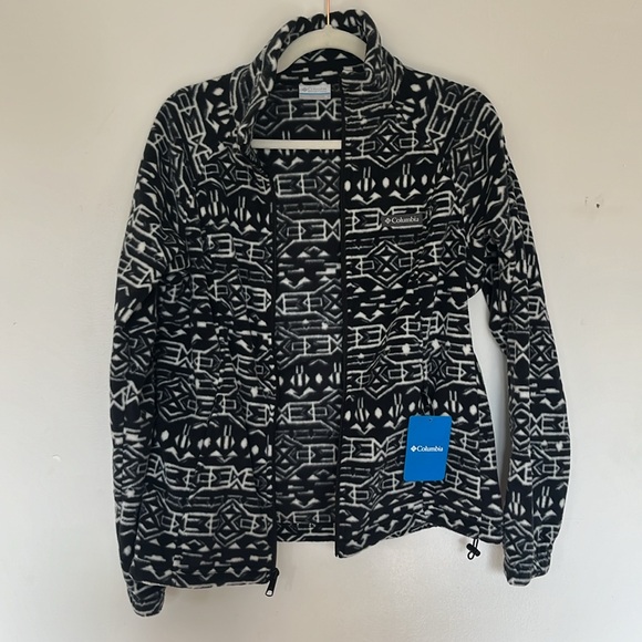 Columbia Fleece Benton Springs Black 80s Strip Full Zip Jacket Coat NWT - Picture 9 of 12